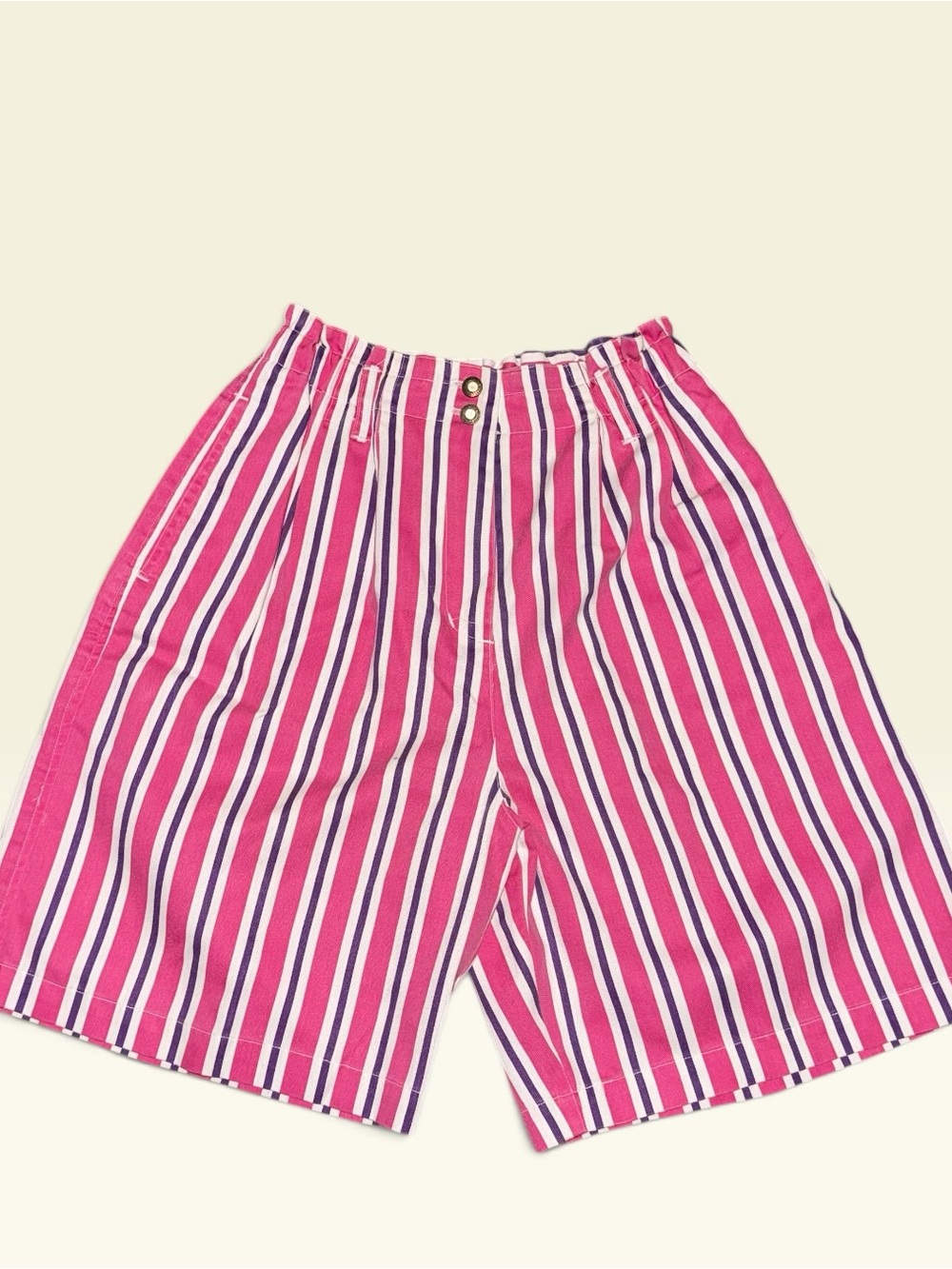 Vintage 90s Pink Striped high waisted Elastic-Waist Shorts